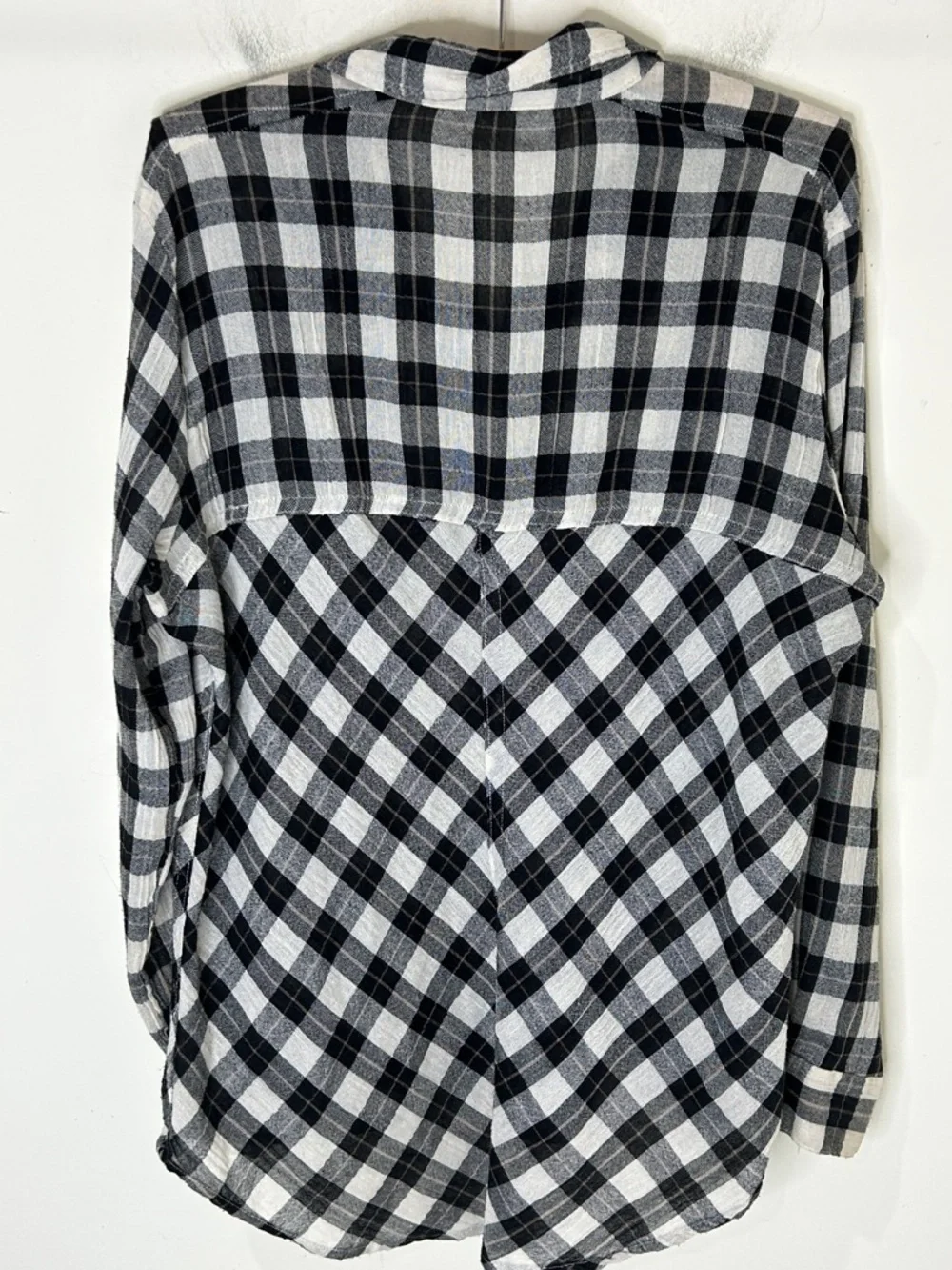 FREE PEOPLE Black White Plaid Snap Button Down Shirt Cutout Size Small